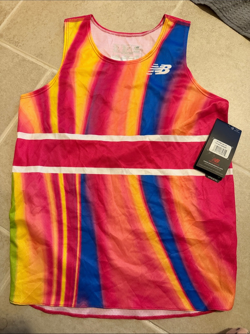 New Balance Pink Multicolor Stripe Running Tank